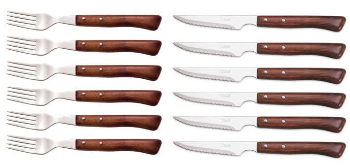 Coffret 6 couteaux + 6 fourchettes Arcos acier NITRUM manches en bois