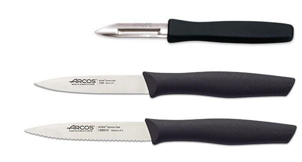 Set 2 couteaux + 1 éplucheur Arcos Nova acier NITRUM manche noir