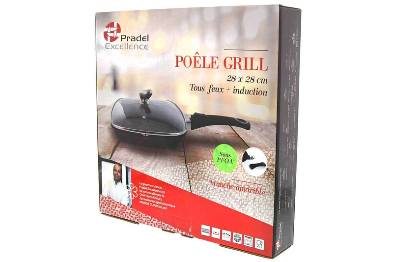 Poêle grill en fonte Pradel Excellence Premium 28x28cm façon pierre tous feux/ induction