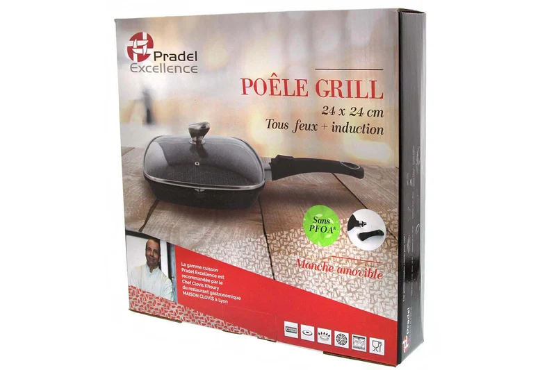 Poêle à grill en fonte Pradel Excellence Premium 24x24cm façon pierre tous feux/ induction