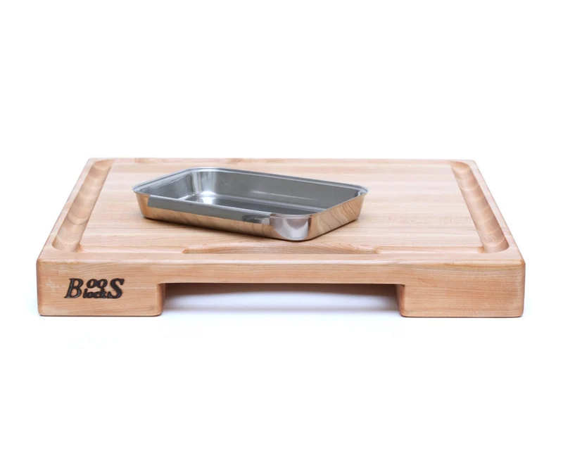 Planche Boos Blocks Prep Masters bois d'érable + plateau acier 46x46x6cm