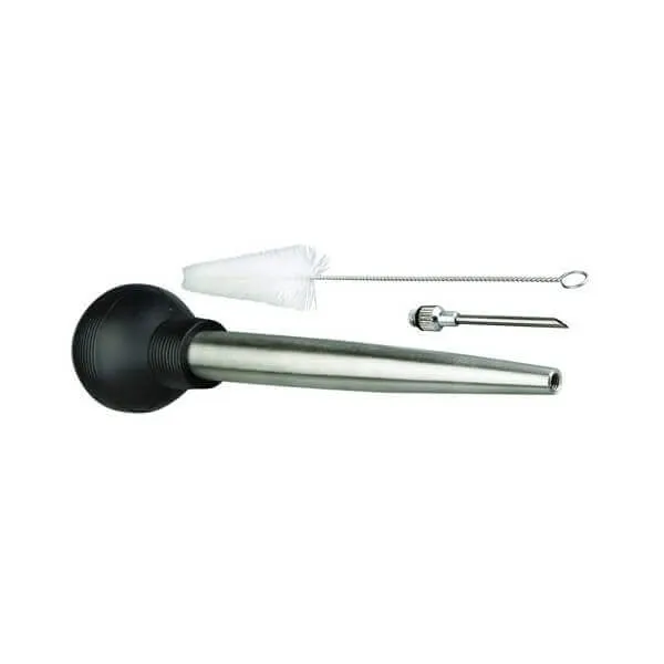 Poire à jus ergonomique 2 embouts inox + goupillon de nettoyage