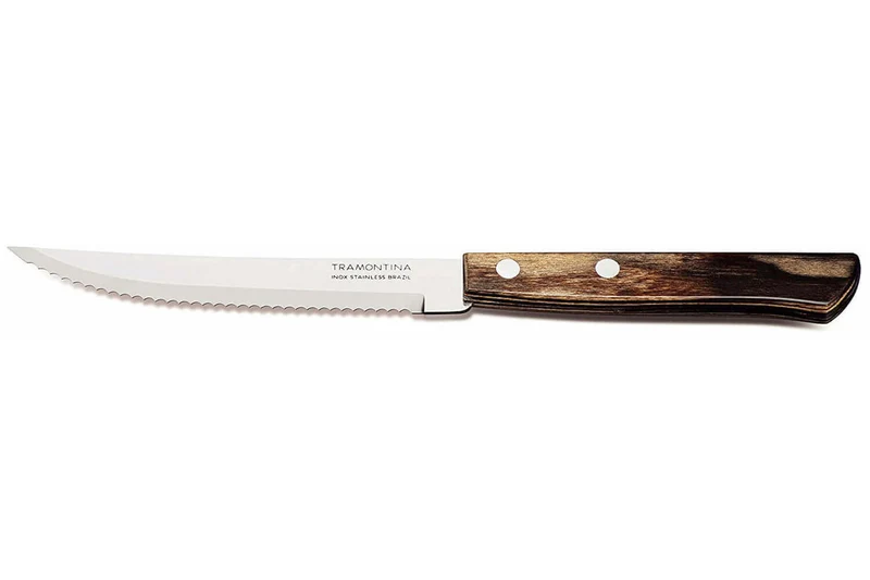 Coffret 6 couteaux à steak lame crantée + 6 fourchettes Tramontina Churrasco manche marron
