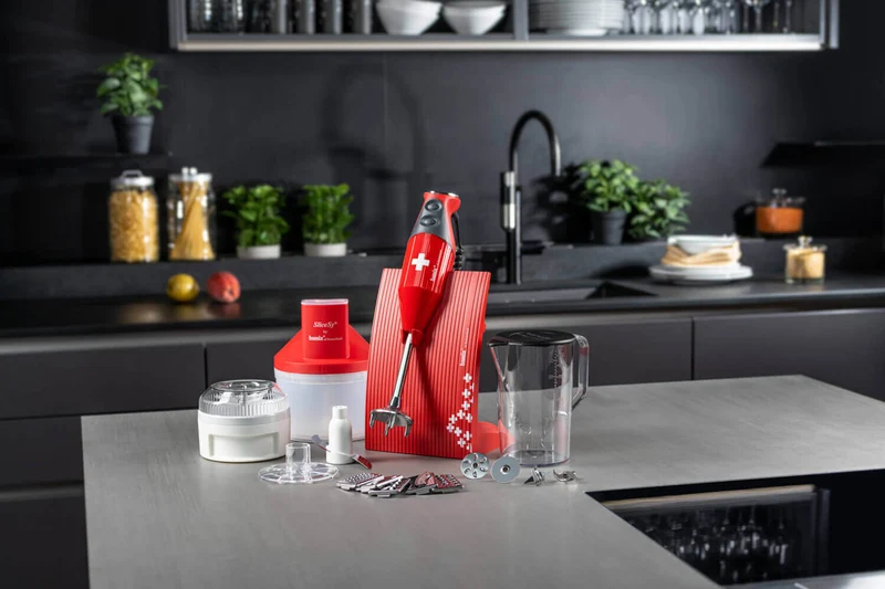 Coffret Bamix SuperBox couleur Rouge - Bamix SwissLine + SliceSy et accessoires