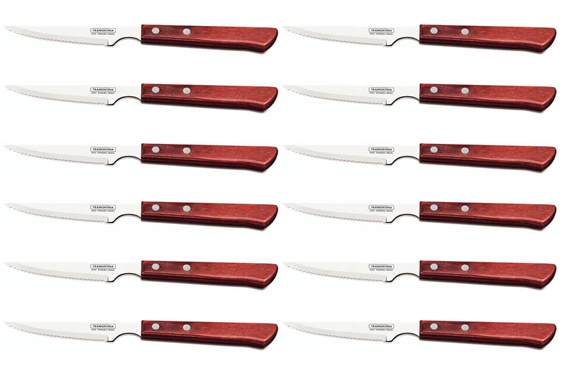 Set de 12 couteaux à steak Tramontina lame crantée 10cm manche rouge