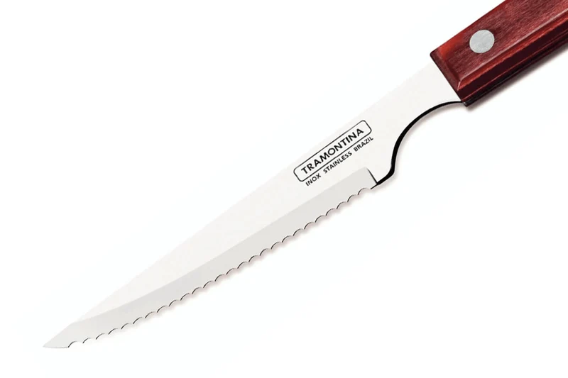 Set de 12 couteaux à steak Tramontina lame crantée 10cm manche rouge