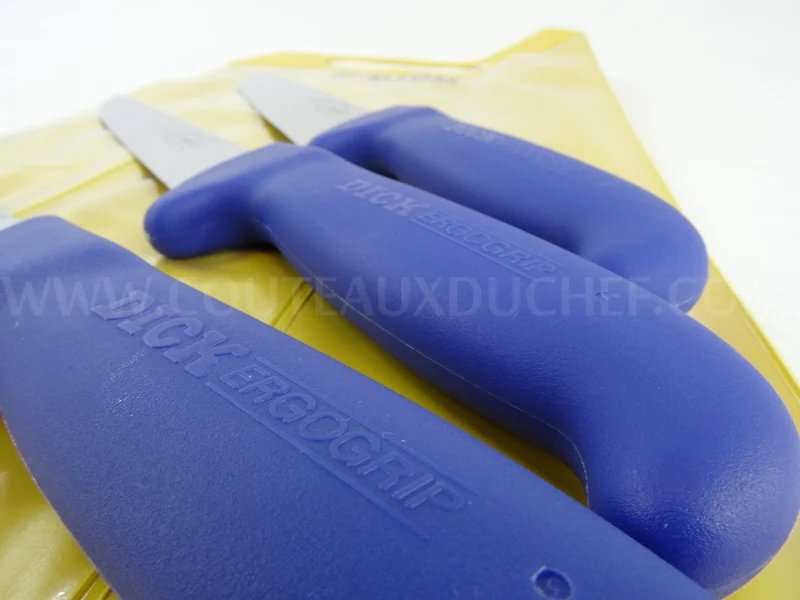 Pochette de 3 couteaux de boucher bleus DICK ERGOGRIP désosseur+saigner+boucher