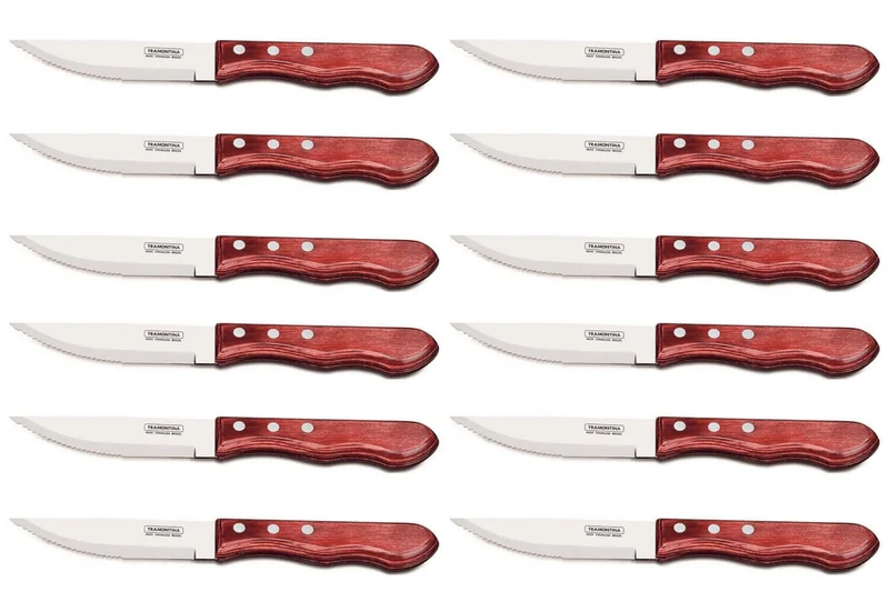 Set de 12 couteaux à steak Tramontina Jumbo lame 13cm manche rouge