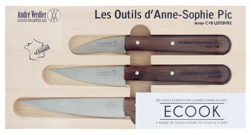 Le coffret 3 couteaux manche chêne d'Anne Sophie Pic selon André Verdier