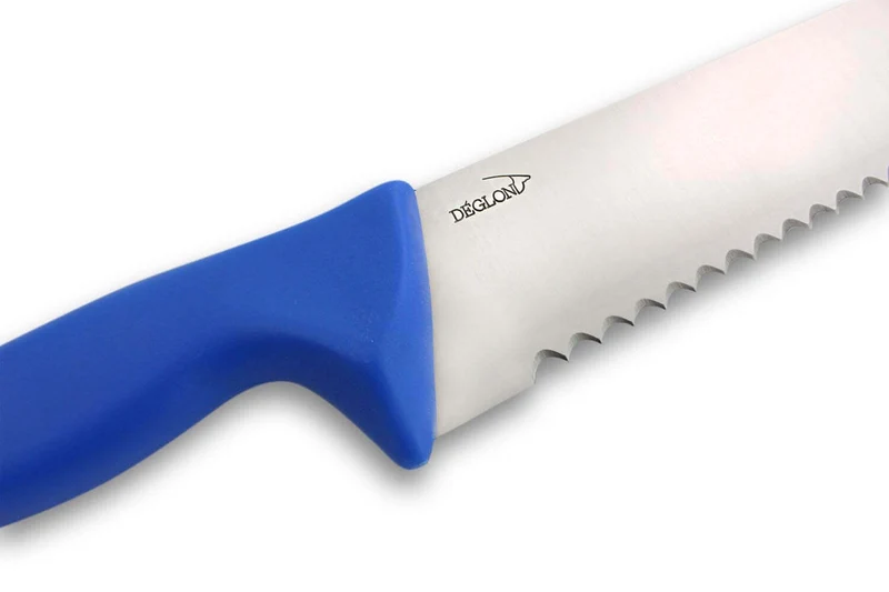 Couteau à poisson DEGLON lame 42cm grandes dents manche PP bleu