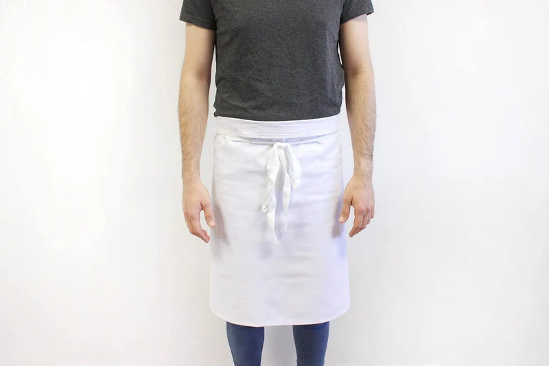 Tablier 1/2 chef professionnel 100% coton blanc 102 x 55cm