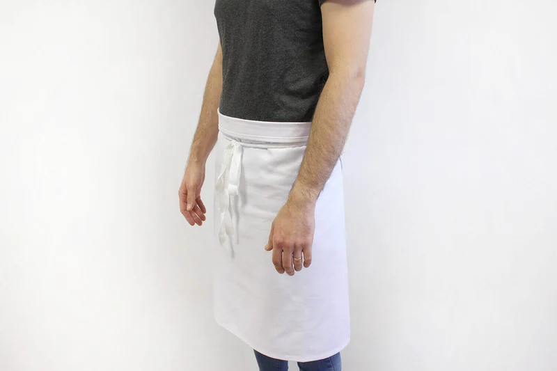 Tablier 1/2 chef professionnel 100% coton blanc 102 x 55cm