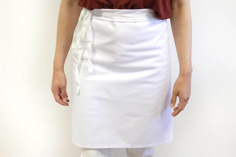 Tablier 1/2 chef professionnel 100% coton blanc 102 x 55cm