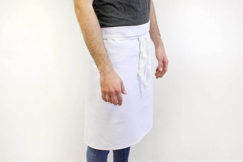 Tablier 1/2 chef professionnel 100% coton blanc 102 x 55cm