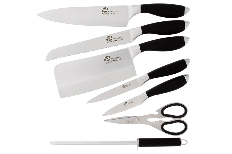 Bloc de 5 couteaux + 1 fusil + 1 ciseaux Pradel Excellence noir acier inox