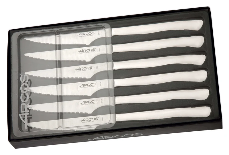 Coffret de 6 couteaux à steak monobloc Arcos lames acier inox microdentées