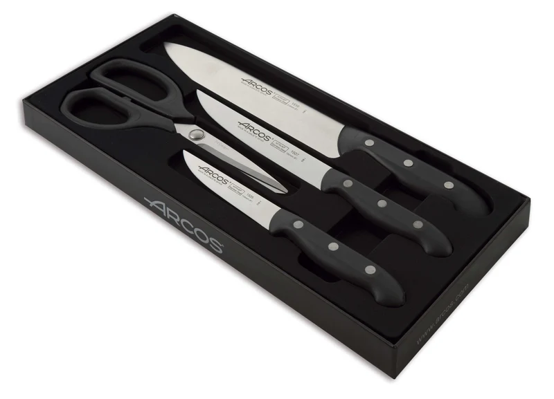 Coffret 3 couteaux + 1 ciseaux Arcos MAITRE lame acier inox NITRUM