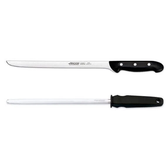 Coffret couteau à jambon + fusil Arcos MAITRE lame acier inox NITRUM