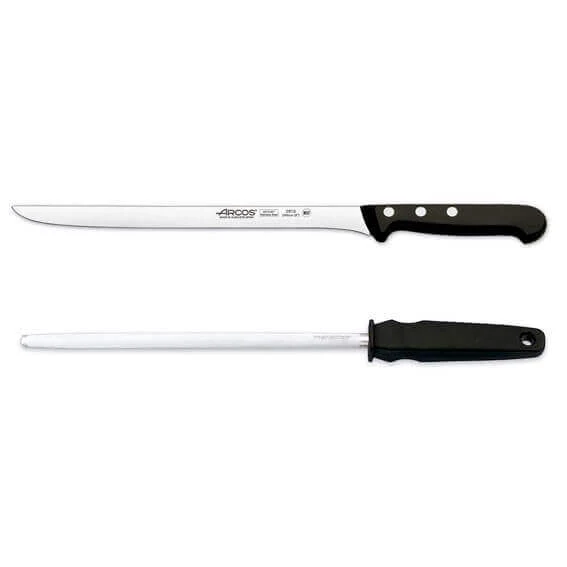 Coffret couteau à jambon + fusil Arcos UNIVERSAL lame acier inox NITRUM