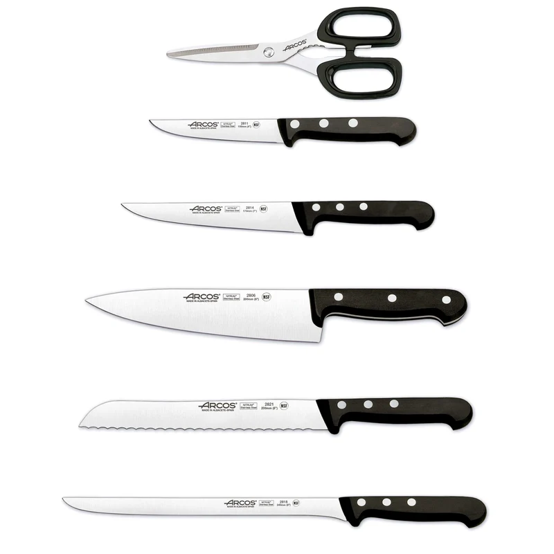Bloc design bois de hêtre 5 couteaux + ciseaux Arcos UNIVERSAL acier inox NITRUM