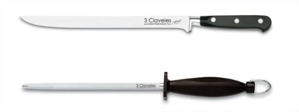Coffret couteau à jambon et fusil à aiguiser 3 Claveles