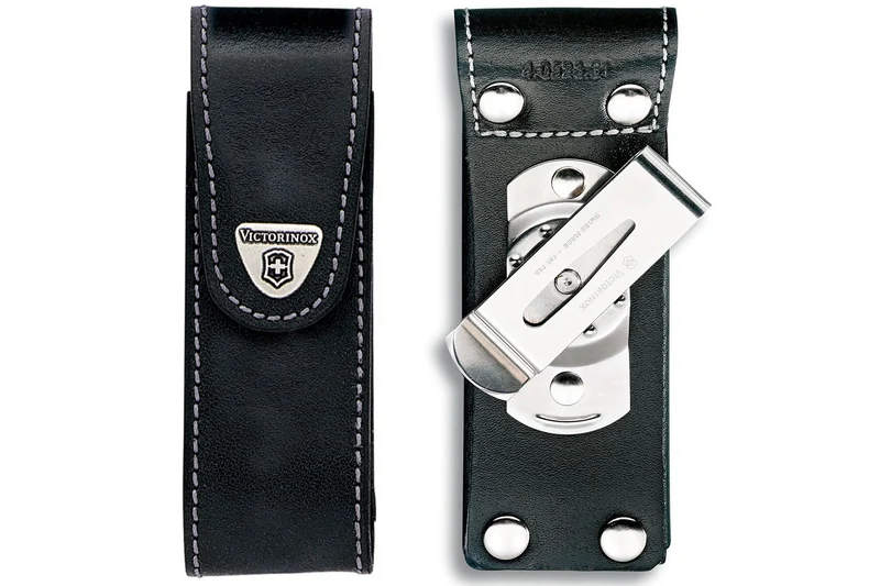 Etui cuir noir + clip pivotant Victorinox pour couteaux suisses 11,1cm - 4 à 10 pièces